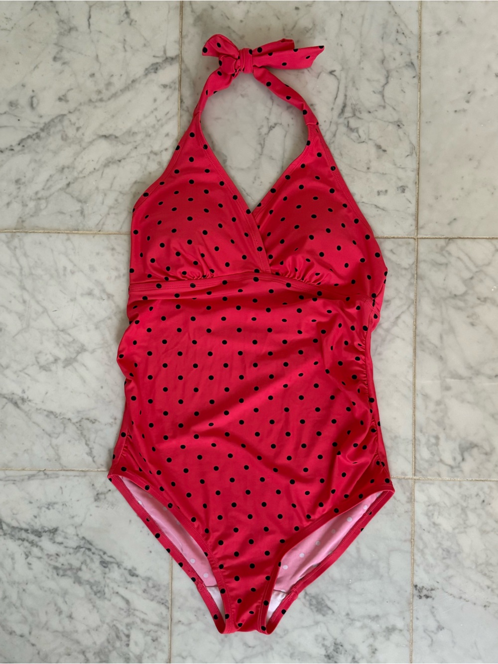Hot Pink Polka Dot Maternity Swimsuit Beach Bump One Piece Halter Bathing Suit S